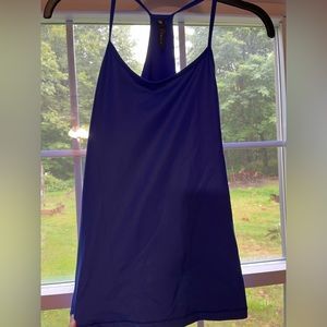 Faux leather, royal blue, workout top.